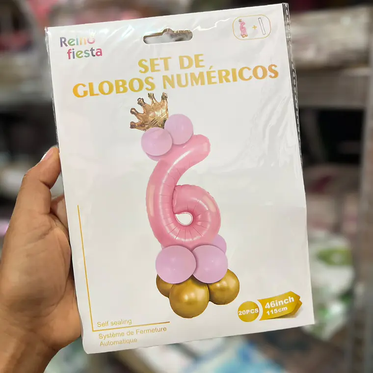 SET DE GLOBOS COLOR ROSA CON GLOBOS Y  CORONITA  MOD# 62017-62026👑 9