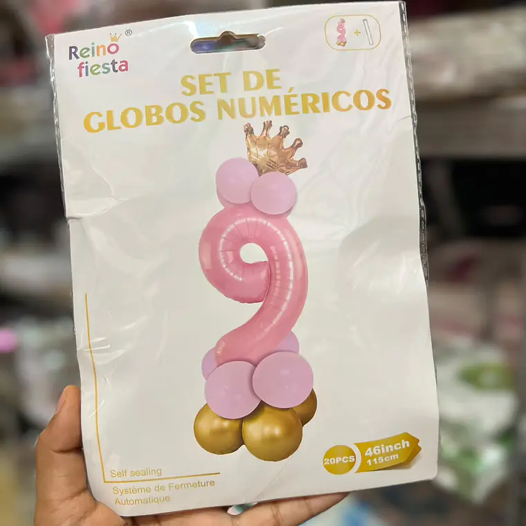 SET DE GLOBOS COLOR ROSA CON GLOBOS Y  CORONITA  MOD# 62017-62026👑 12
