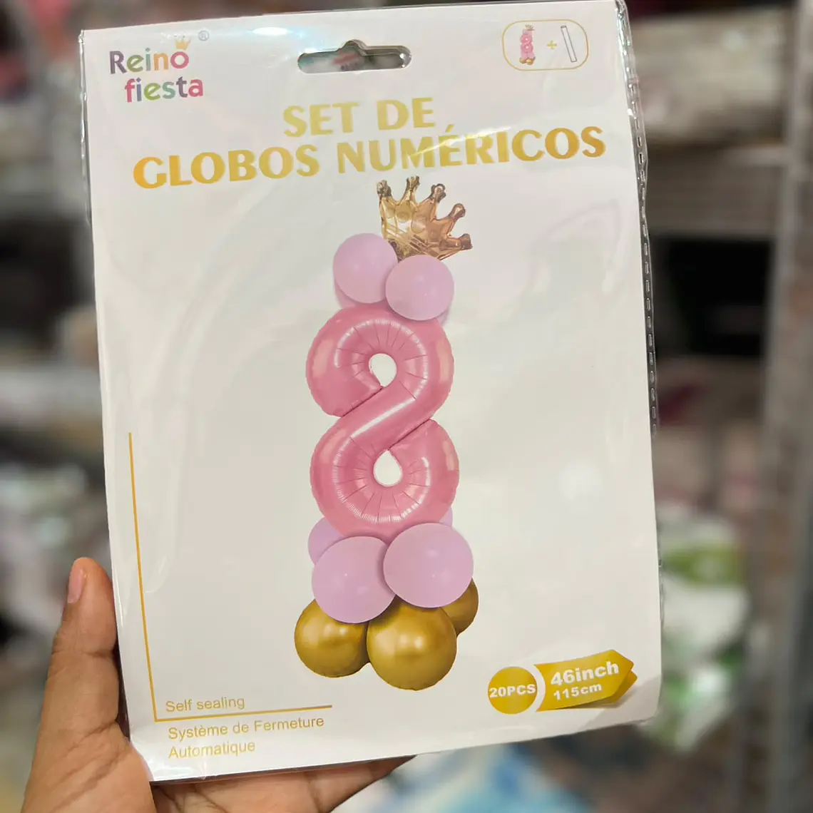 SET DE GLOBOS COLOR ROSA CON GLOBOS Y  CORONITA  MOD# 62017-62026👑 11