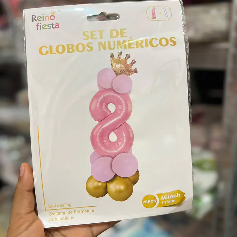 SET DE GLOBOS COLOR ROSA CON GLOBOS Y  CORONITA  MOD# 62017-62026👑 11