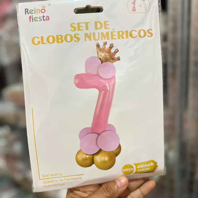 SET DE GLOBOS COLOR ROSA CON GLOBOS Y  CORONITA  MOD# 62017-62026👑 10