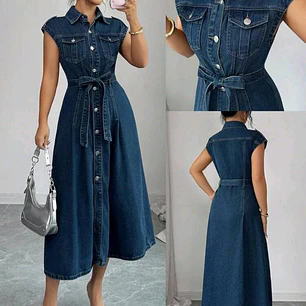 VESTIDO LARGO AZUL/MEZCLILLA TALLA GRANDE