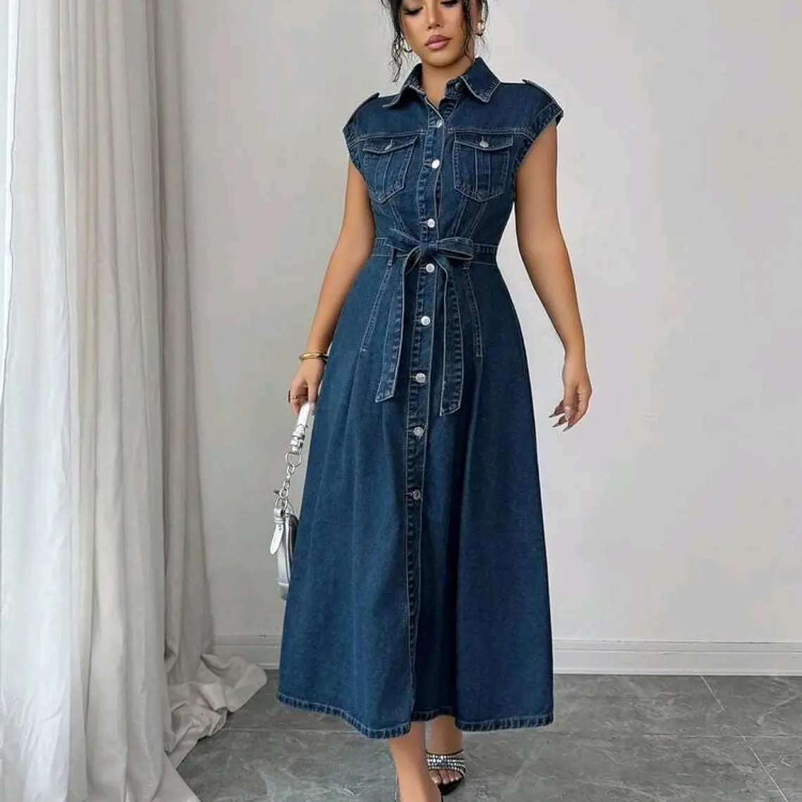 VESTIDO LARGO AZUL/MEZCLILLA TALLA GRANDE 2