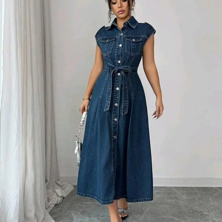 VESTIDO LARGO AZUL/MEZCLILLA TALLA GRANDE 2