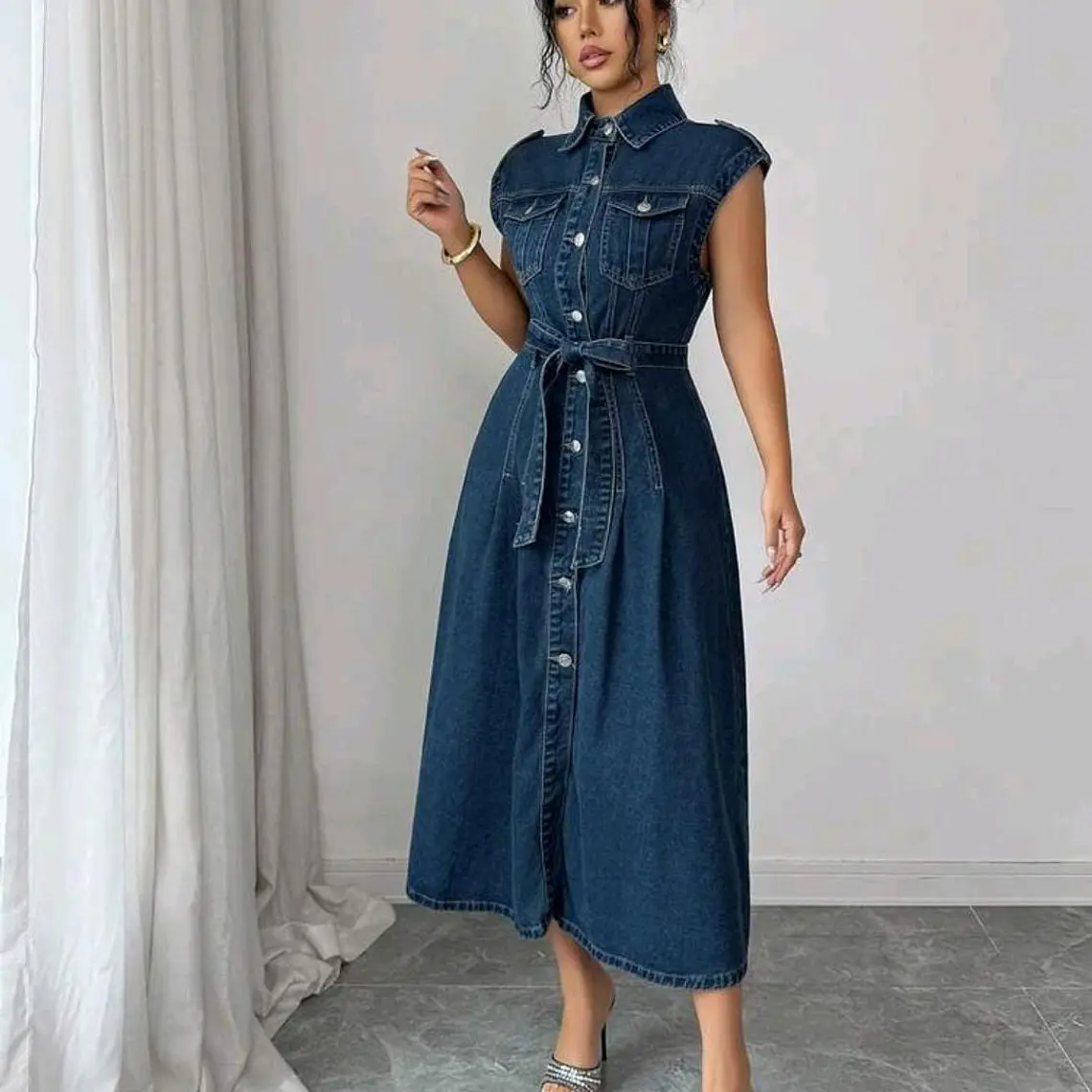 VESTIDO LARGO AZUL/MEZCLILLA TALLA GRANDE 6
