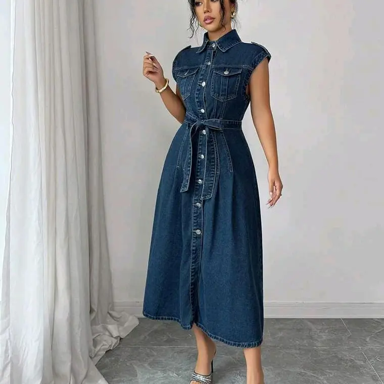 VESTIDO LARGO AZUL/MEZCLILLA TALLA GRANDE 6