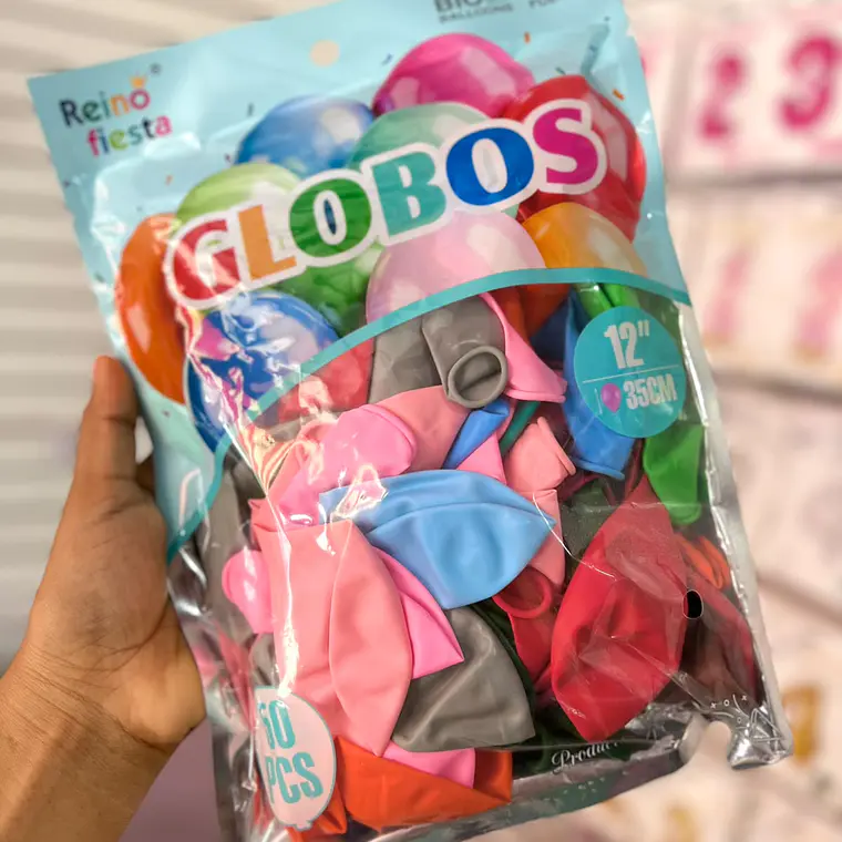 BOLSA CON 50 GLOBOS DE COLORES 12