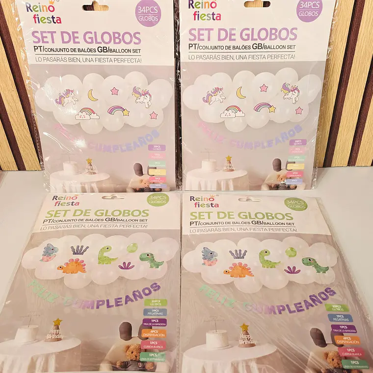 SET DE GLOBOS FELIZ CUMPLEAÑOS UNICORNIO/DINO MOD# 60132-60133 1