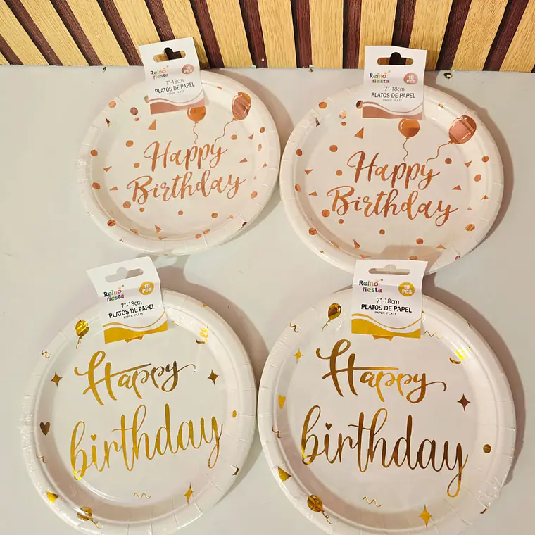 PAQ. DE 10 PLATOS DE PAPEL HAPPY BIRTHDAY MOD#60902-60906 1