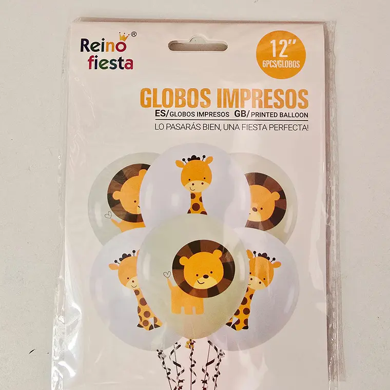 PAQ DE 6 GLOBOS  IMPRESOS TAMAÑO 12