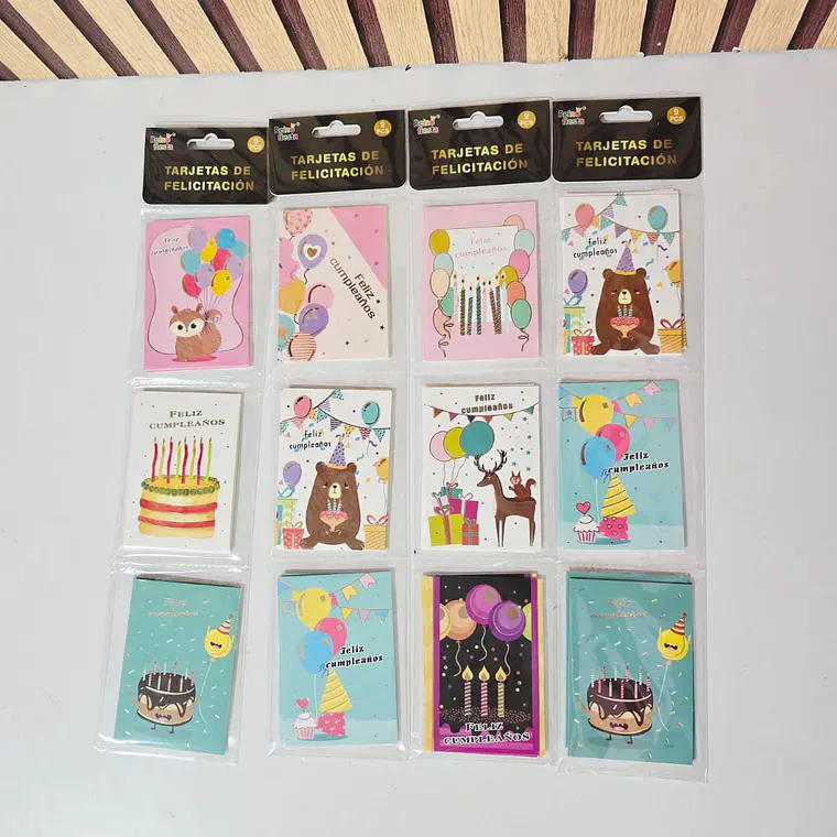 PAQ.CON 9 TARJETITAS DE AGRADECIMIENTO, CUMPLEAÑOS O BABY MOD# 62336-62342 2