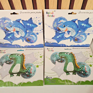 SET DE 6 GLOBOS PARA DECORAR DINO O TIBURÓN MOD# 62627-62634
