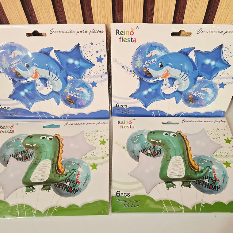 SET DE 6 GLOBOS PARA DECORAR DINO O TIBURÓN MOD# 62627-62634 1