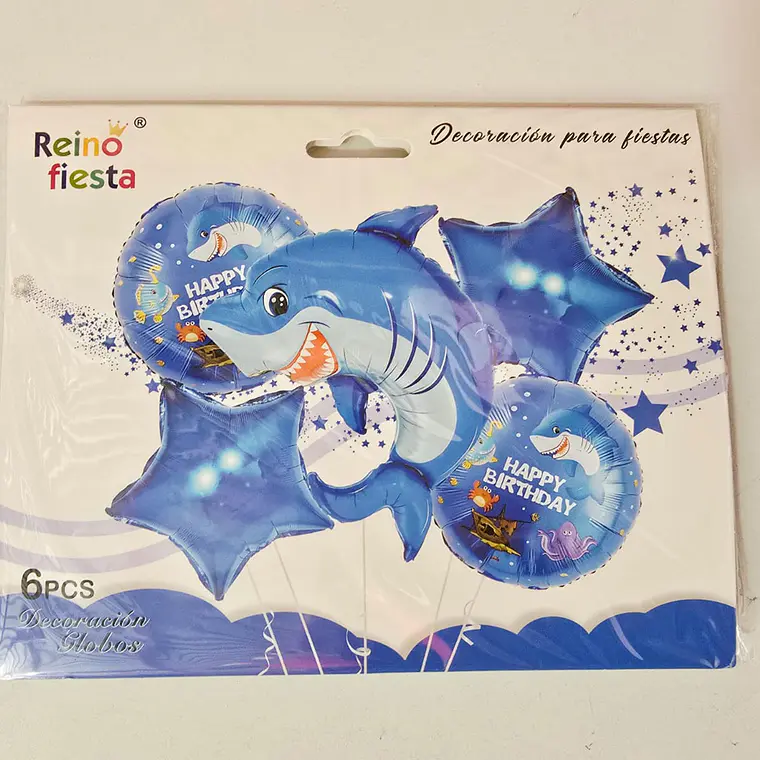 SET DE 6 GLOBOS PARA DECORAR DINO O TIBURÓN MOD# 62627-62634 2
