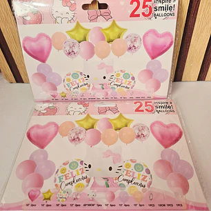 SET GLOBO DE CUMPLEAÑOS/ HELLO KITTY (25PCS) MOD# 61174  🎂