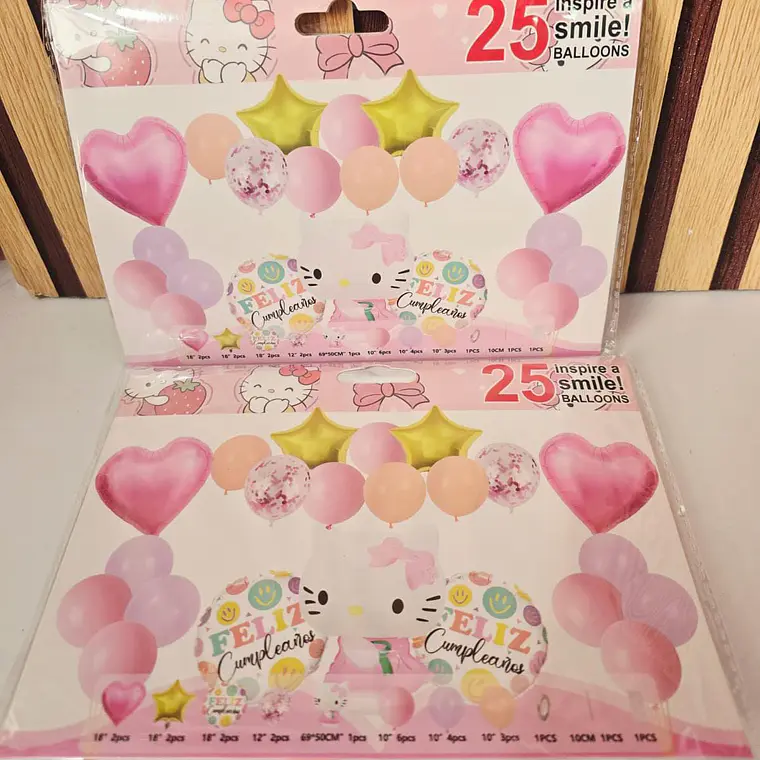 SET GLOBO DE CUMPLEAÑOS/ HELLO KITTY (25PCS) MOD# 61174  🎂 1