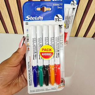 PAQ CON 5 MARCADORES DE TEXTIL VARIOS COLORES MOD# 688677