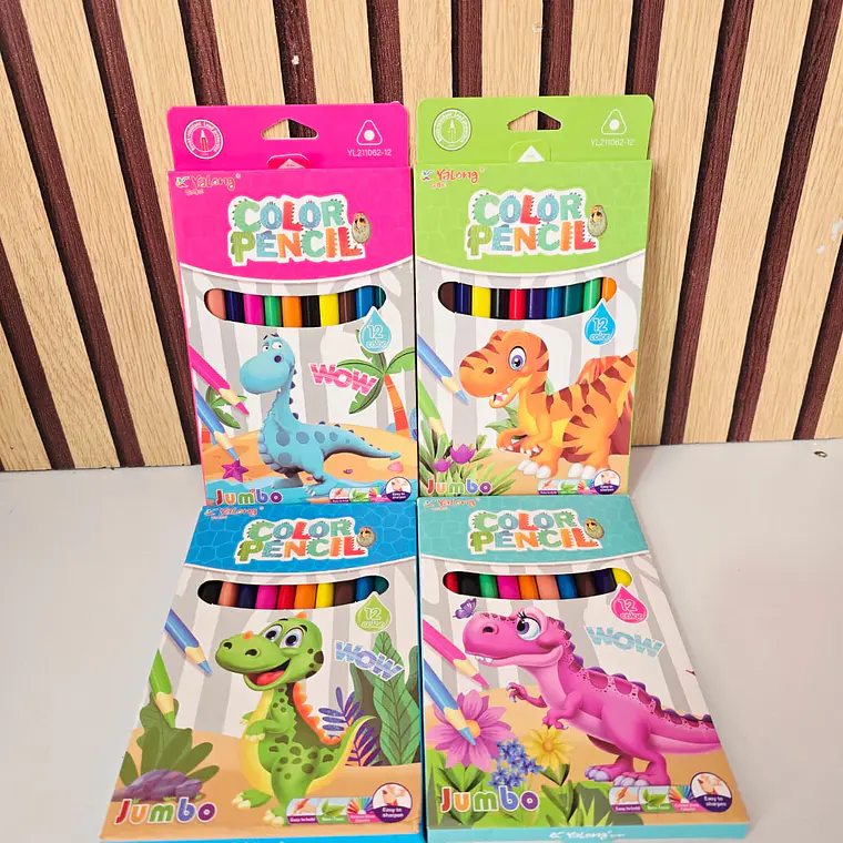 CAJITA CON 12 COLORES JUMBO DISEÑO DINOSAURIO MOD# YL211062-12 1