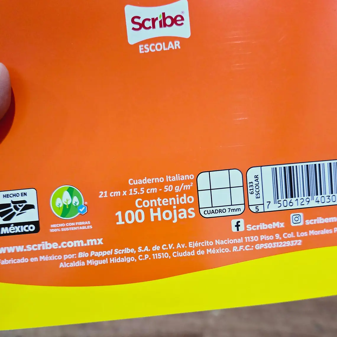 (CUADROS) CUADERNO ITALIANO CON 100 HOJAS COLORES LISOS MOD# 403041 9