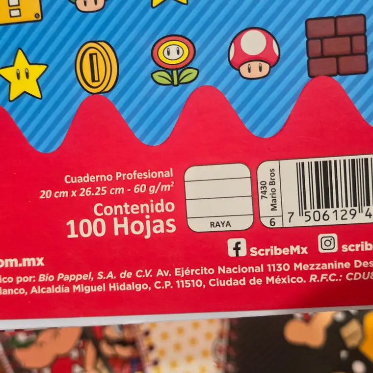 (RAYAS) LIBRETA PROFESIONAL SCRIBE MARIO BROS CON 100 HOJAS MOD# 7430 7