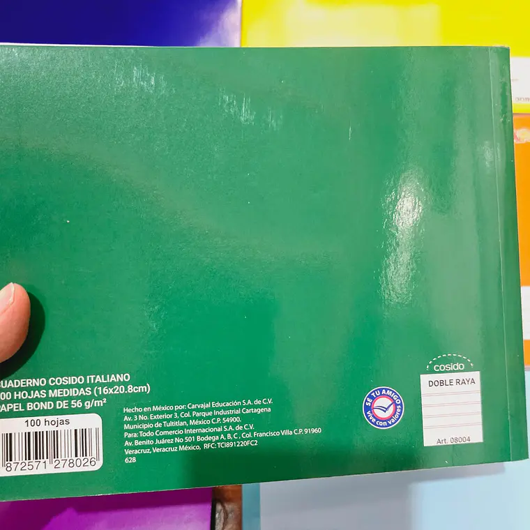 (DOBLE RAYA) CUADERNO COSIDO ITALIANO PROFESIONAL CON 100 HOJAS 