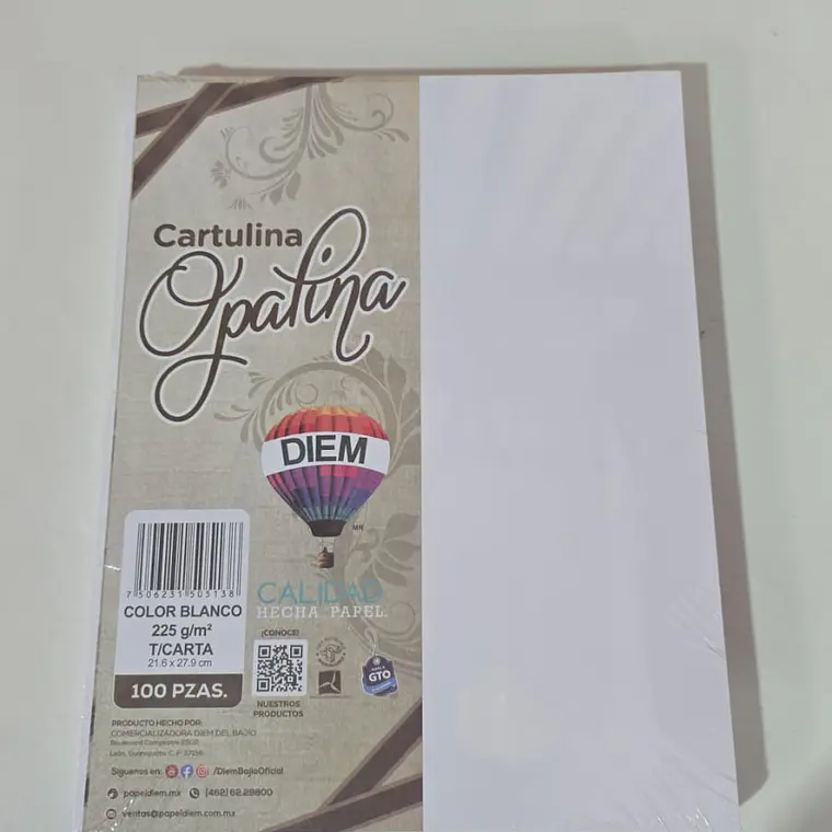 PAQ CON 100 HOJAS OPALINAS SEMI GRUESA MOD# 5138 1