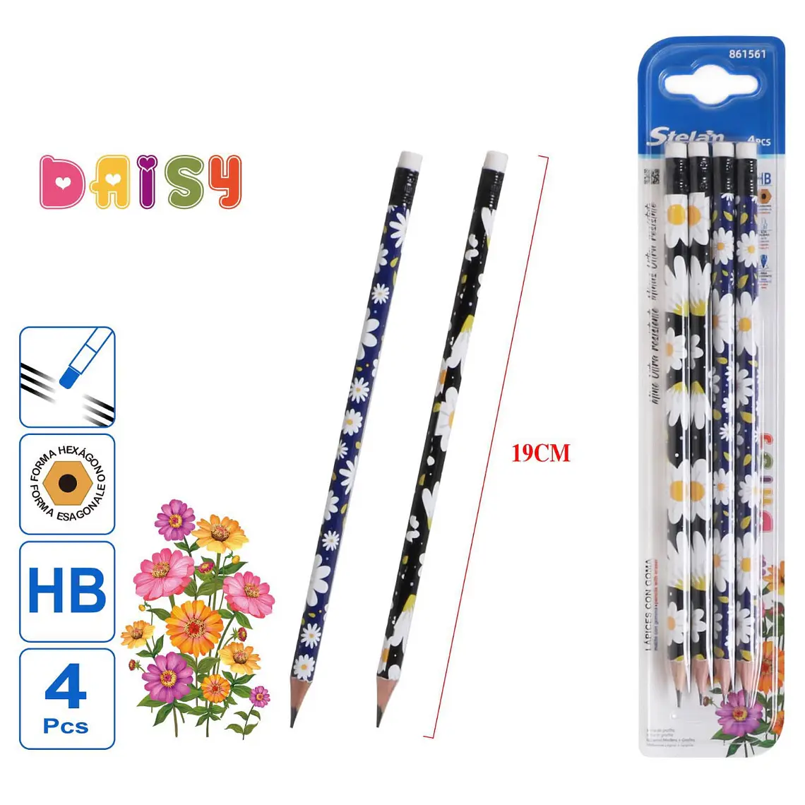 PAQ DE 4 LÁPICES FLORES MOD# WD16361 1