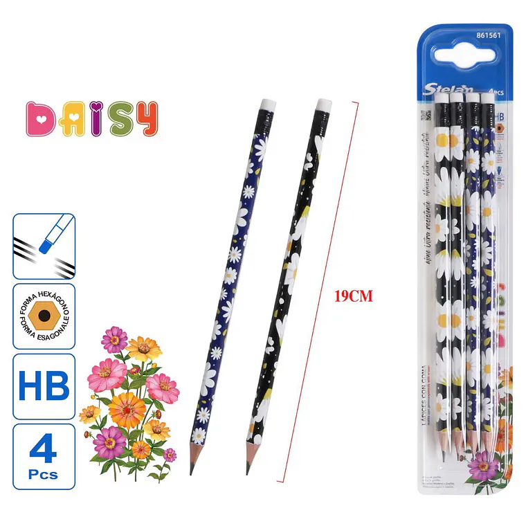 PAQ DE 4 LÁPICES FLORES MOD# WD16361 1
