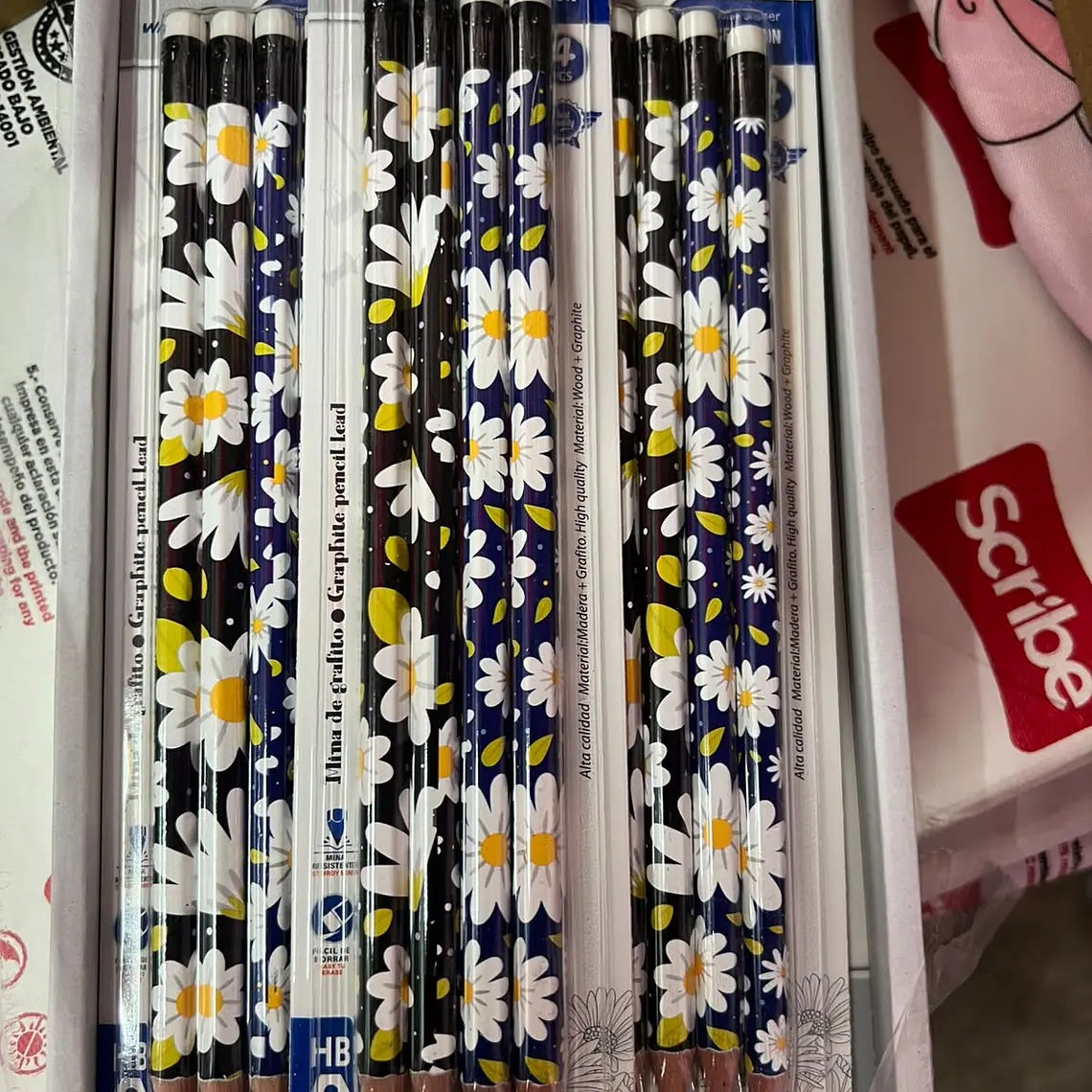 PAQ DE 4 LÁPICES FLORES MOD# WD16361 2