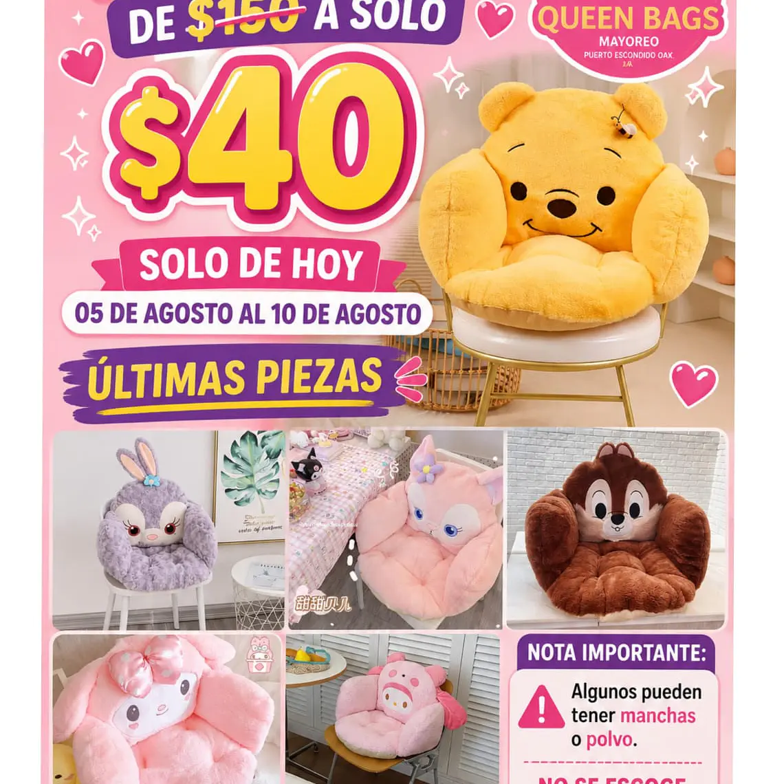 CUBRE ASIENTO  KAWAII MOD #S48076 🪑 (liquidación con manchas o pequeñas rupturas) AL AZAR 1