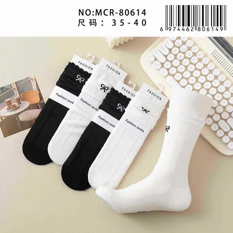 CALCETAS LARGAS BLANCAS CON MOÑITO MOD# MCR-80614 1