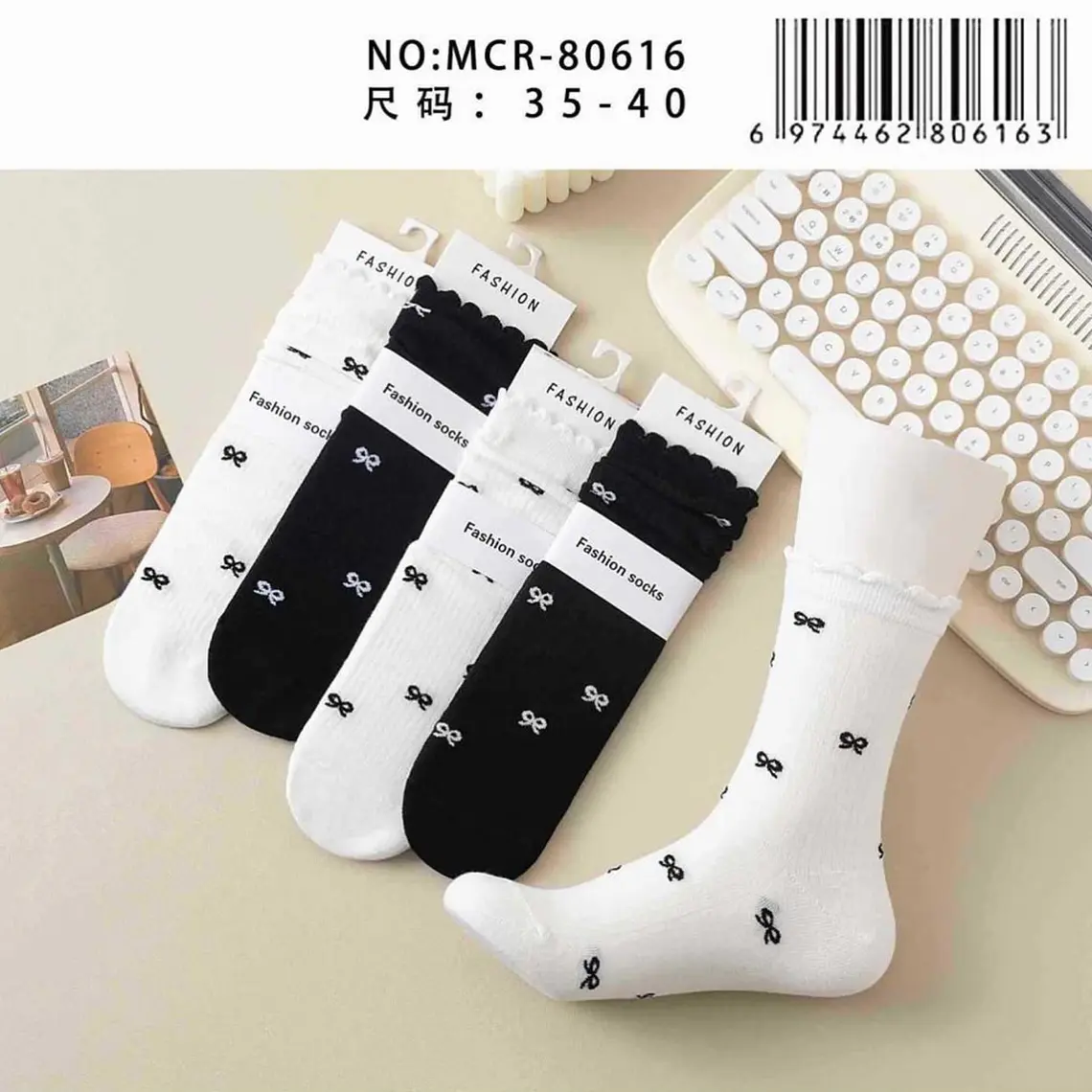 CALCETAS CON ESTAMPADO MOÑITOS MOD# MCR-80616 1