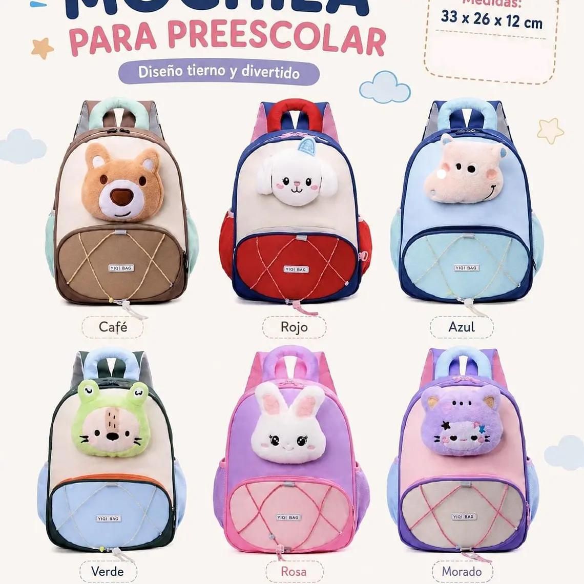 MOCHILITA INFANTIL CON PELUCHE PARA PREESCOLAR MOD# TX-11307 1