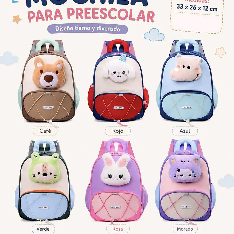 MOCHILITA INFANTIL CON PELUCHE PARA PREESCOLAR MOD# TX-11307 1