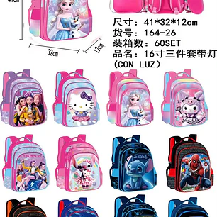 COMBO/MOCHILA DE 3PZ VARIOS PERSONAJES MOD# 164-26