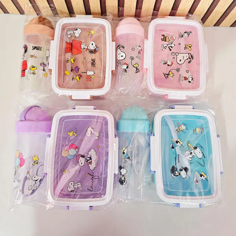🍲🥤DUO TUPPER CON BOTE DISEÑO SNOOPY MOD# 26-FH-036 1