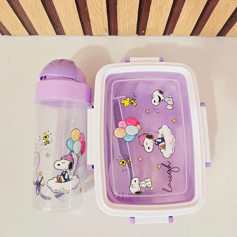 🍲🥤DUO TUPPER CON BOTE DISEÑO SNOOPY MOD# 26-FH-036 5