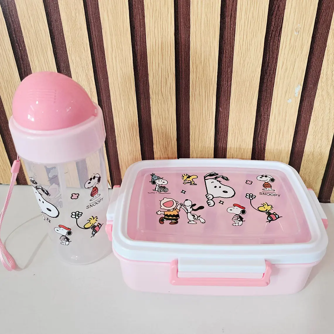 🍲🥤DUO TUPPER CON BOTE DISEÑO SNOOPY MOD# 26-FH-036 3
