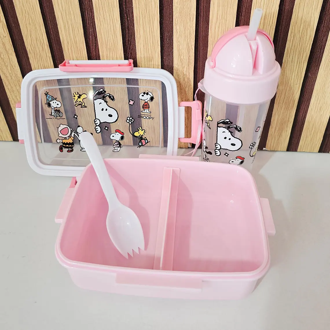 🍲🥤DUO TUPPER CON BOTE DISEÑO SNOOPY MOD# 26-FH-036 6