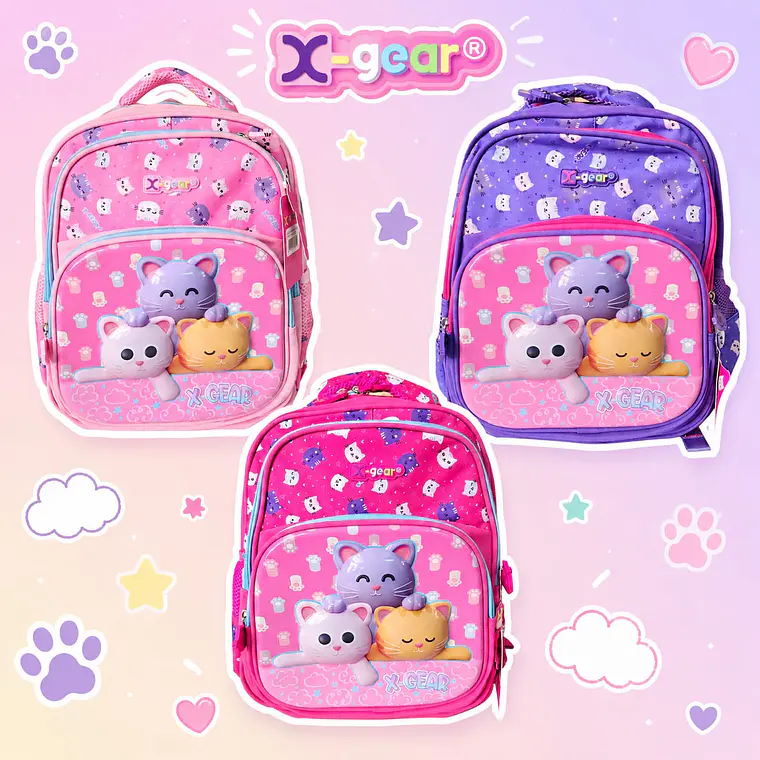 MOCHILA ORIGINAL X-GEAR PARA PREESCOLAR GATITOS MOD# XIN-0036 1