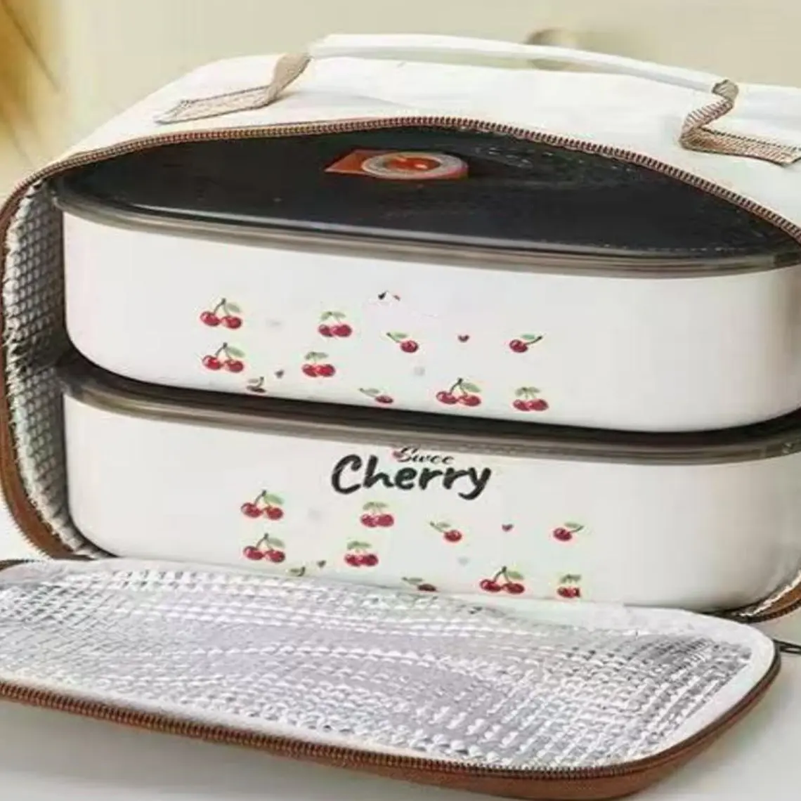 DUO LONCHERA CON 2 TUPPER TÉRMICOS LUNCH BOX CEREZAS MOD# 26-FH-006 1
