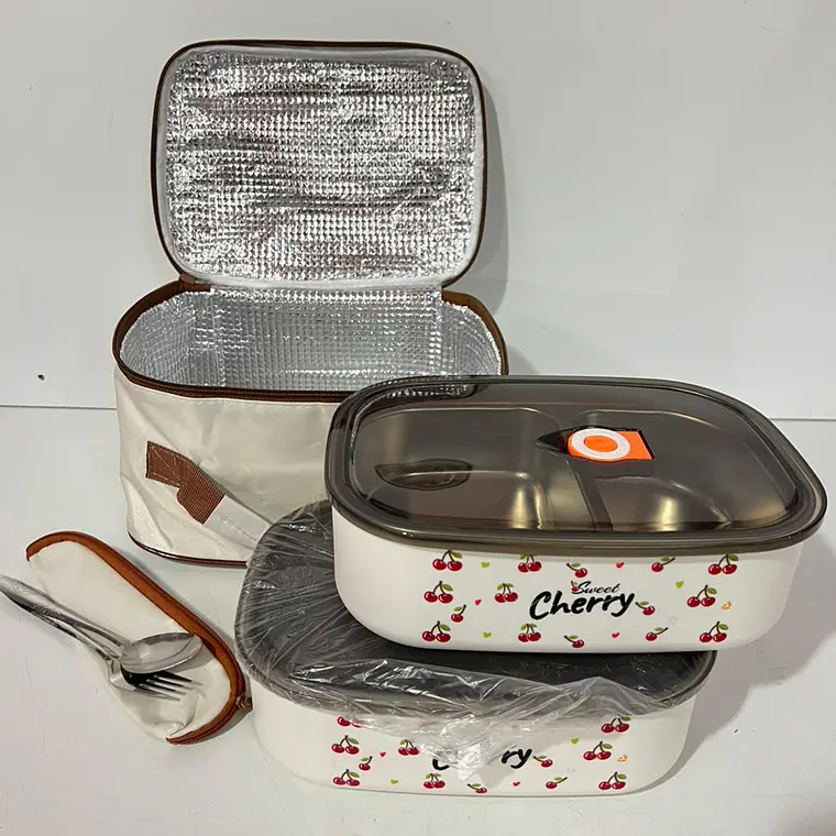 DUO LONCHERA CON 2 TUPPER TÉRMICOS LUNCH BOX CEREZAS MOD# 26-FH-006 2