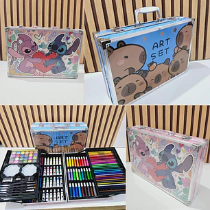 🫟🎨ESTUCHE CON KIT DE DIBUJO PROFESIONAL DE PINTURAS(CAPIBARA O STITCH) MOD# PL145🧩