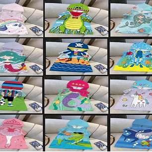 TOALLA CON CAPUCHA MICROFIBRA DIBUJOS MOD# 14T12