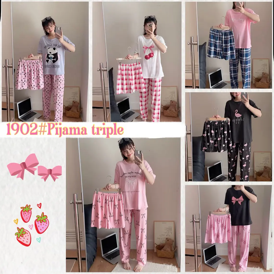 PIJAMA PARA DAMA (PANTALÓN, PLAYERA Y SHORT) MOD# 503 3