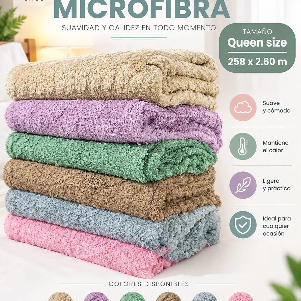 FRAZADA QUEEN SIZE COLORES LISOS 273 X 207CM 1