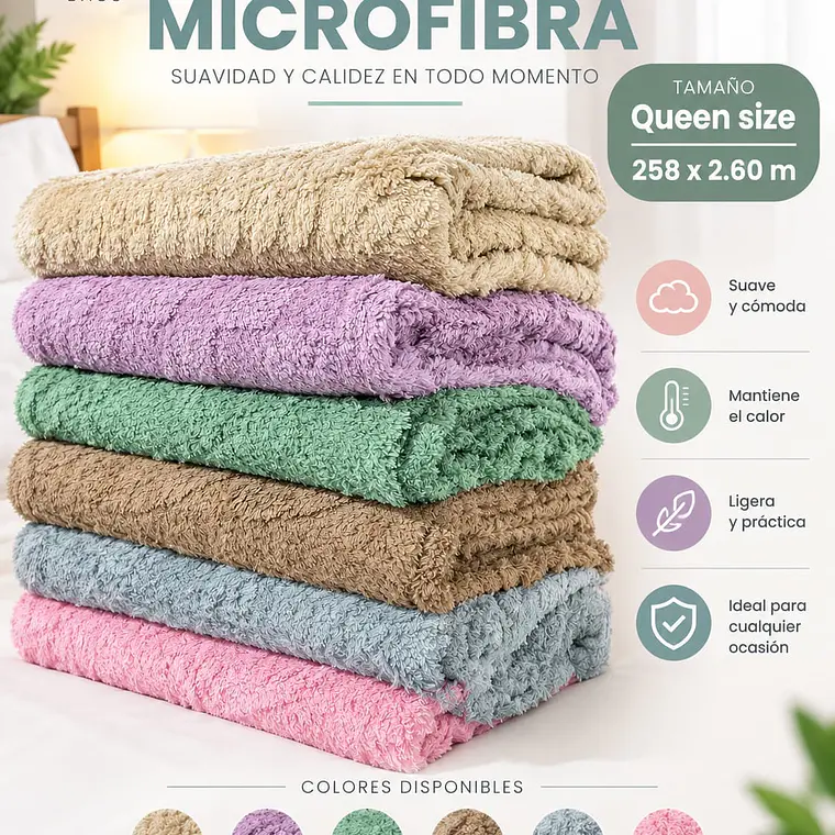 FRAZADA QUEEN SIZE COLORES LISOS 273 X 207CM 1