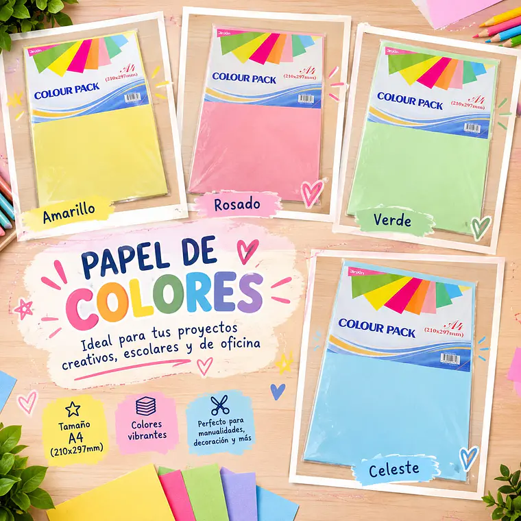 PAQ CON 100 HOJAS DE COLOR MOD# YS02 1