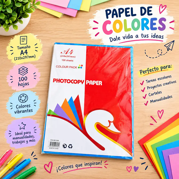 PAQ CON 100 HOJAS DE COLORES MOD# YS05 1