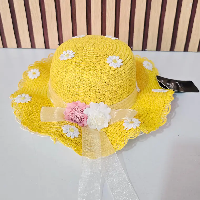 SOMBRERO INFANTIL CON FLORES Y MOÑO 🌸 👒 3